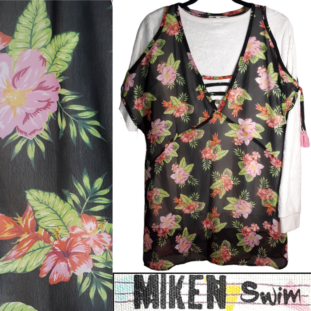 Sheer cold shoulder swim coverup